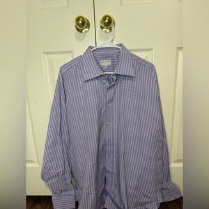 Alfred Dunner Men's Purple Check Button Down Shirt Long Sleeve Casual Size Large